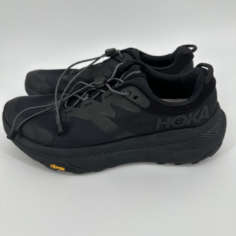 HOKA One One M Transport Cordura Trail Running Shoes Men's 8 D Black Vibram